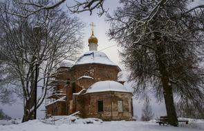 church snow snow view trees