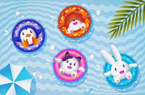 colored circles pool animals