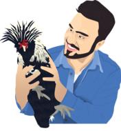 a drawing of a man with a chicken