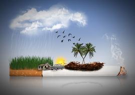 Cigarette Smoke Tobacco island drawing