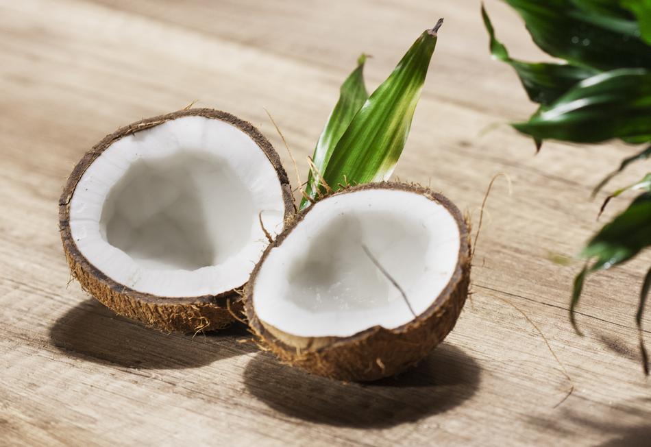 cracked coconut on the table