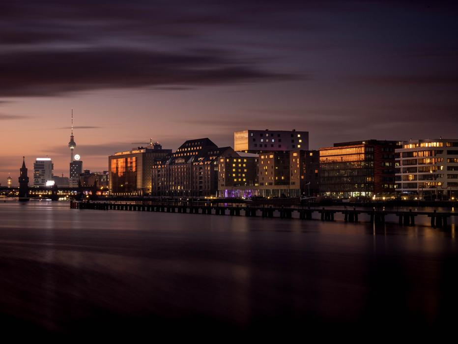 city lake evening