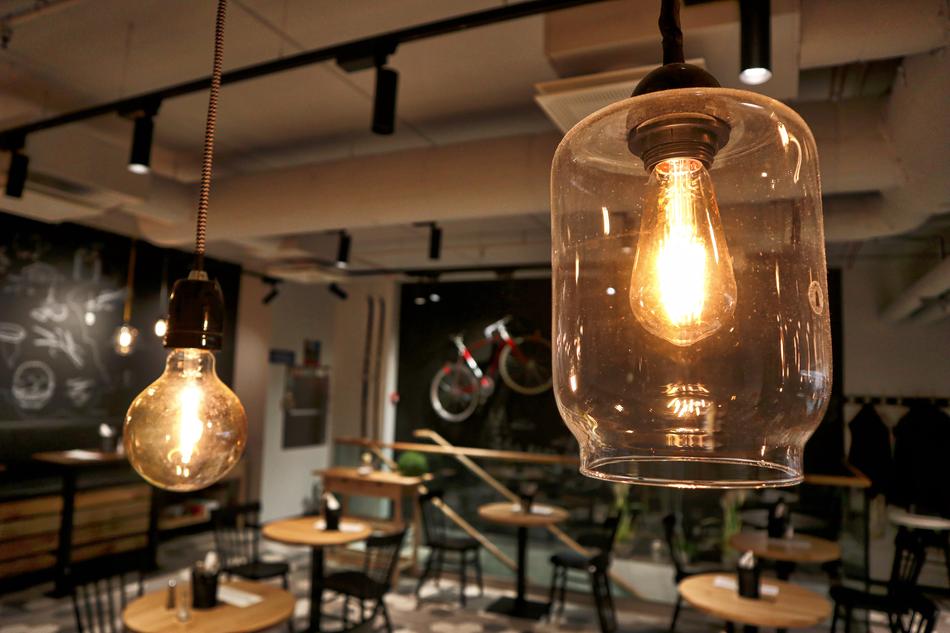 burning lamps in the cafe