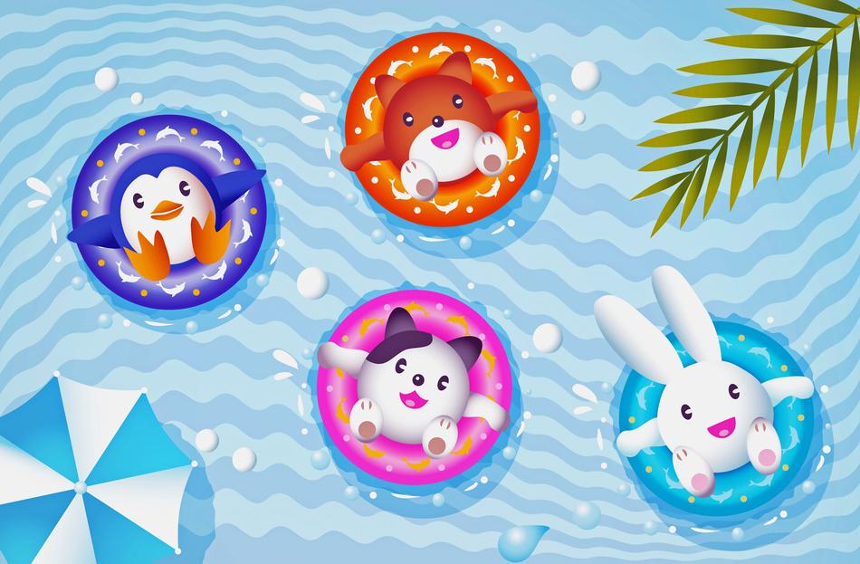colored circles pool animals