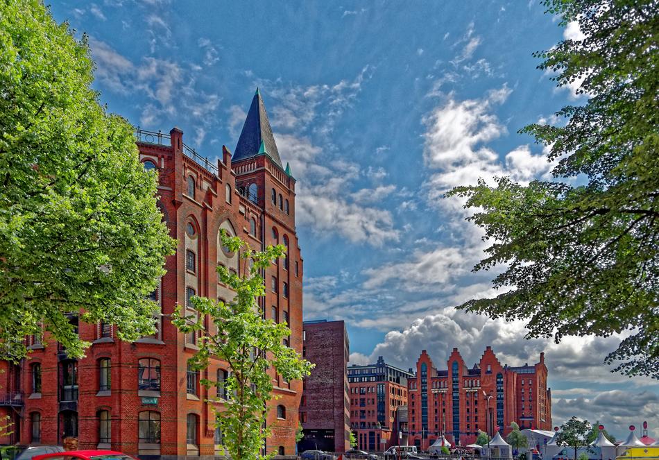 red building with plants