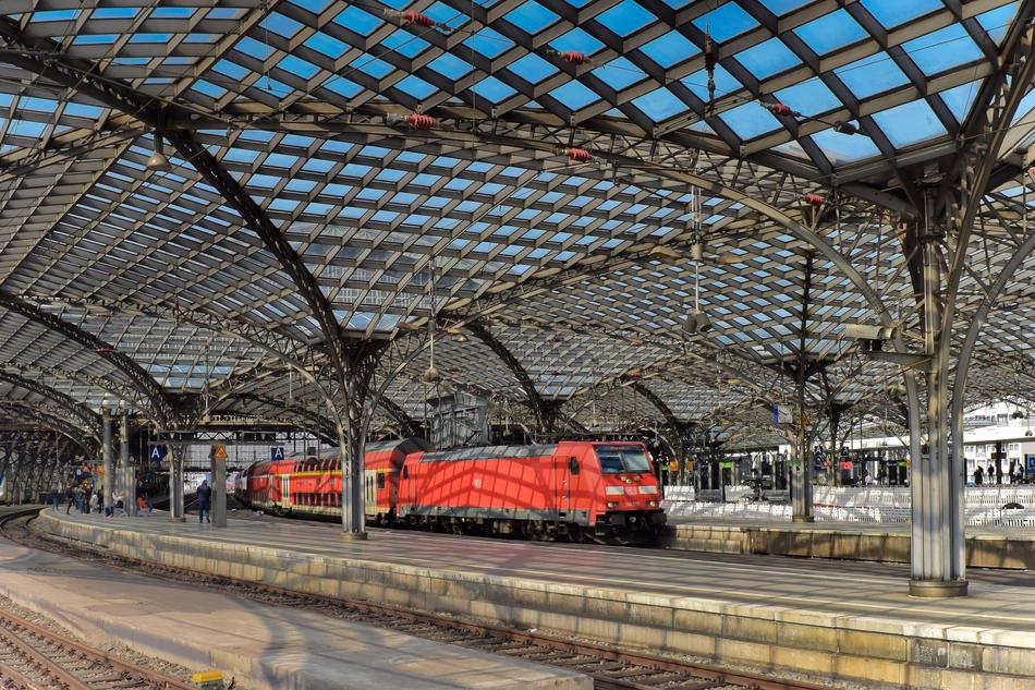 red train at the station view