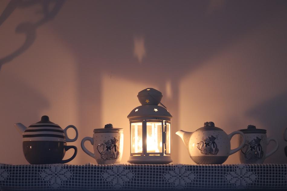 burning lantern in the kitchen