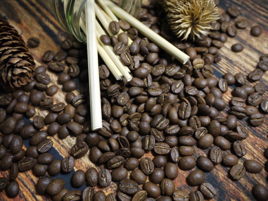 Roasted aromatic grains on a wooden table